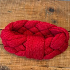 Vintage 80s Meister Knit Headband Braided Cozy Wool Blend Red Cabincore Gorp Ski